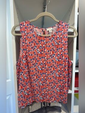 J.Crew Floral Print Sleeveless Blouse Red Blue Size M